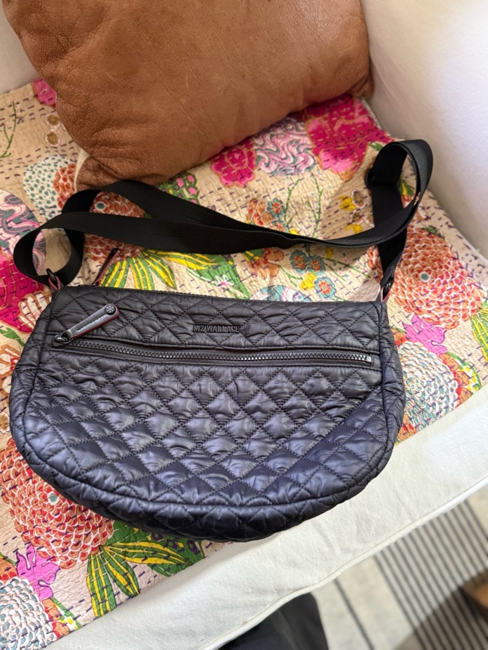 MZ Wallace Quilted Half-Moon Crossbody in Black